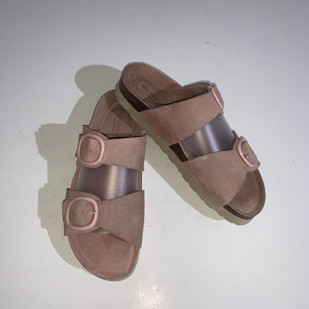 Bio Green Sandals Womens Size 10 Pink Suede Double Strap Buckle Slide Wedge